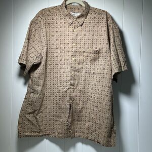 Burma Bibas Camp Shirt Men's XL Brown Blue Geometric Button Up Short Sleeve